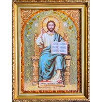 Господь Вседержитель на престоле - икона из янтаря (ар-493)