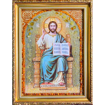 Господь Вседержитель на престоле - икона из янтаря (ар-493)