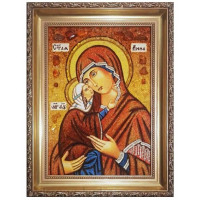 Святая праведная Анна, мать пресвятой Богородицы -  икона из янтаря (ар-405)
