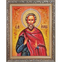 Святой Леонид Коринфский - именная икона из янтаря (ар-350)