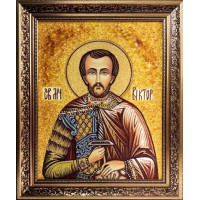 Святий Віктор Халкидонський - ікона ручної роботи, з бурштину (ар-494)