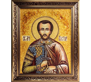 Святой Виктор Халкидонский - икона ручной работы, из янтаря (ар-494)