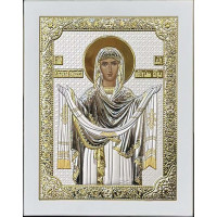 Икона Божьей Матери Покрова - икона с серебром в красивой белой рамке (192-P)