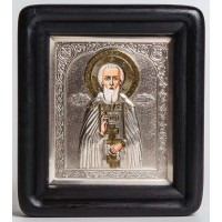 Святой Сергий Радонежский - писаная икона с серебром и позолотой (хм-15)