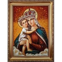 Икона Иерусалимская Богородица - Икона из натурального янтаря (ар-15)