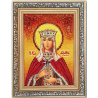 Именная икона святая Людмила Чешская - икона ручной работы из янтаря (ар-204/2)
