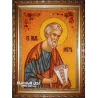 Апостол Петро - іменна ікона з янтаря, ручна робота (ар-162)