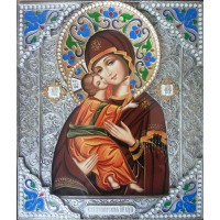 Володимирська Божа Матір - ікона писана в окладі зі сріблом (Гр-44/В)