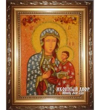 Ченстоховская икона Божией Матери - икона из янтаря, ручная работа (ар-148)