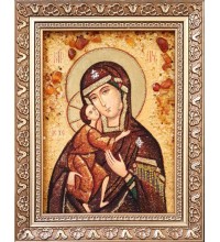 Феодоровская икона Божьей Матери - икона из янтаря (ар-384)