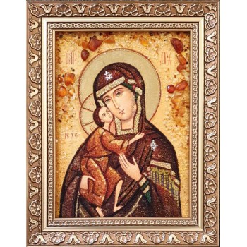 Феодоровская икона Божьей Матери - икона из янтаря (ар-384)