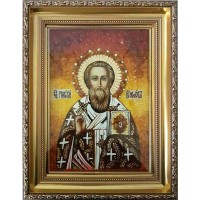 Григорий Богослов - икона с янтарем, ручная работа (ар-75)