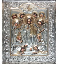 Иисус Христос Царь Славы - Писаная икона в серебряном окладе (хм-07)