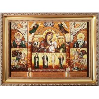 Икона Богородицы В скорбех и печалех утешение - икона с янтарем (ар-313)