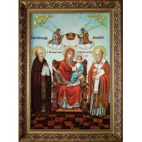 Икона Божьей Матери Экономисса (Домохранительница) - янтарная икона ручной работы (ар-268)