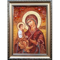 Ікона Божої Матері Троєручиця - ікона із бурштину (ар-282)