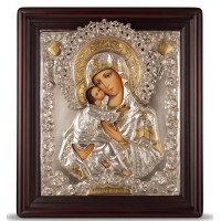 Икона Божьей Матери Владимирская - писаная икона, с серебром (хм-34/1)