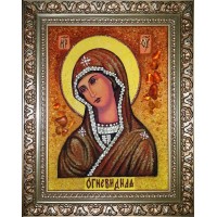 Икона Божией Матери Огневидная - икона из янтаря (ар-287)