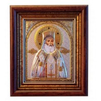 Икона Лука Крымский - Греческая серебряная икона в рамке под стеклом с кристаллами Сваровски (EK39-187KZ)