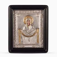 Ікона Покрова Пресвятої Богородиці - ікона писана, зі сріблом (хм-60)