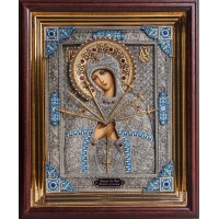 Икона Пресвятой Богородицы Семистрельная - писаная икона с серебром (юл/гр-56)