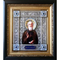 Икона Сергий Радонежский - именная икона с серебром (юл-33)