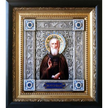 Икона Сергий Радонежский - именная икона с серебром (юл-33)