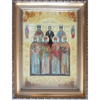 Икона Собор семи мучеников Маккавеевских  -икона из янтаря (ар-236)