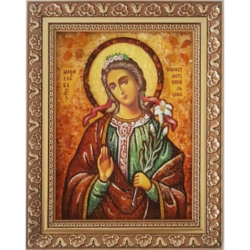 Икона Святая Мирослава Константинопольская - икона с янтарем (ар-301)