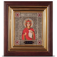 Икона Святая Наталия - именная икона с серебром, в дубовом киоте (юл-39)