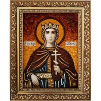 Икона Святая великомученица Екатерина - янтарная икона (ар-159)