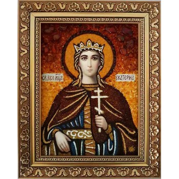 Икона Святая великомученица Екатерина - янтарная икона (ар-159)