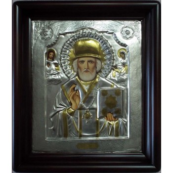 Ікона Святитель Микола Чудотворець - ікона писана, з сріблом (хм-75)