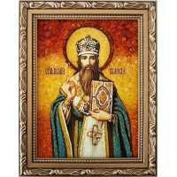 Икона Святой Василий Великий - янтарная икона (ар-331)
