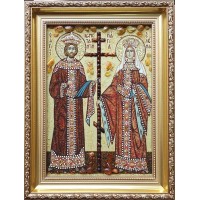 Ікона святі Костянтин і Олена - ікона з янтаря (ар-344)