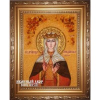 Именная икона Людмила Чешская - икона ручной работы из натурального янтаря (ар-204)