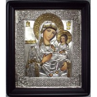 Иверская икона Божьей Матери - Писаная икона в серебряном окладе (хм-05)