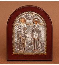 Киприан и Иустиния - Греческая икона с серебром и позолотой (GOLD)