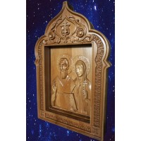 Кіпріян та Іустинія - Різьблена дерев'яна ікона (р-09)