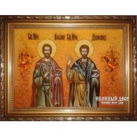 Косма и Дамиан - Икона из янтаря ручной работы (Косма и Дамиан )