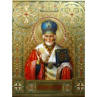 Красивая Писаная Икона с камнями Сваровски Святой Николай (Гр-06)