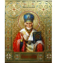 Красива Ікона Писана з камінням Сваровські Святий Миколай (Гр-06)