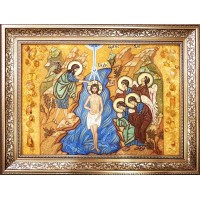 Крещение Господне - Икона из янтаря, ручной работы (ар-378)