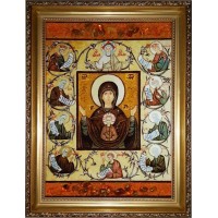 Курская Коренная икона Божией Матери - Икона из янтаря, ручной работы (ар-258)
