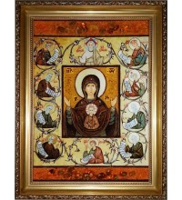 Курская Коренная икона Божией Матери - Икона из янтаря, ручной работы (ар-258)