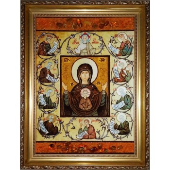 Курская Коренная икона Божией Матери - Икона из янтаря, ручной работы (ар-258)