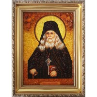 Лев Оптинский - икона ручной работы, из янтаря (ар-66)