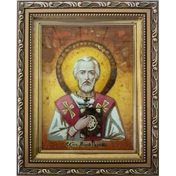 Милий Персидский - икона с янтарем, ручной работы (ар-97)