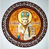 Микола Чудотворець - ікона з янтаря на основі декоративної, ручна робота (RB-200)