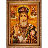 Николай Чудотворец - Икона из янтаря ручной работы (ар-271)